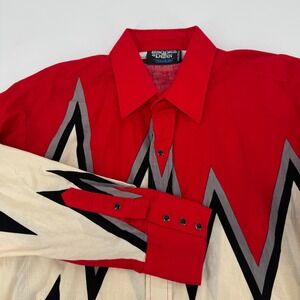 Vintage Brooks & Dunn Panhandle Slim Western Shirt Red Zig Zag Geometric 17.5-35